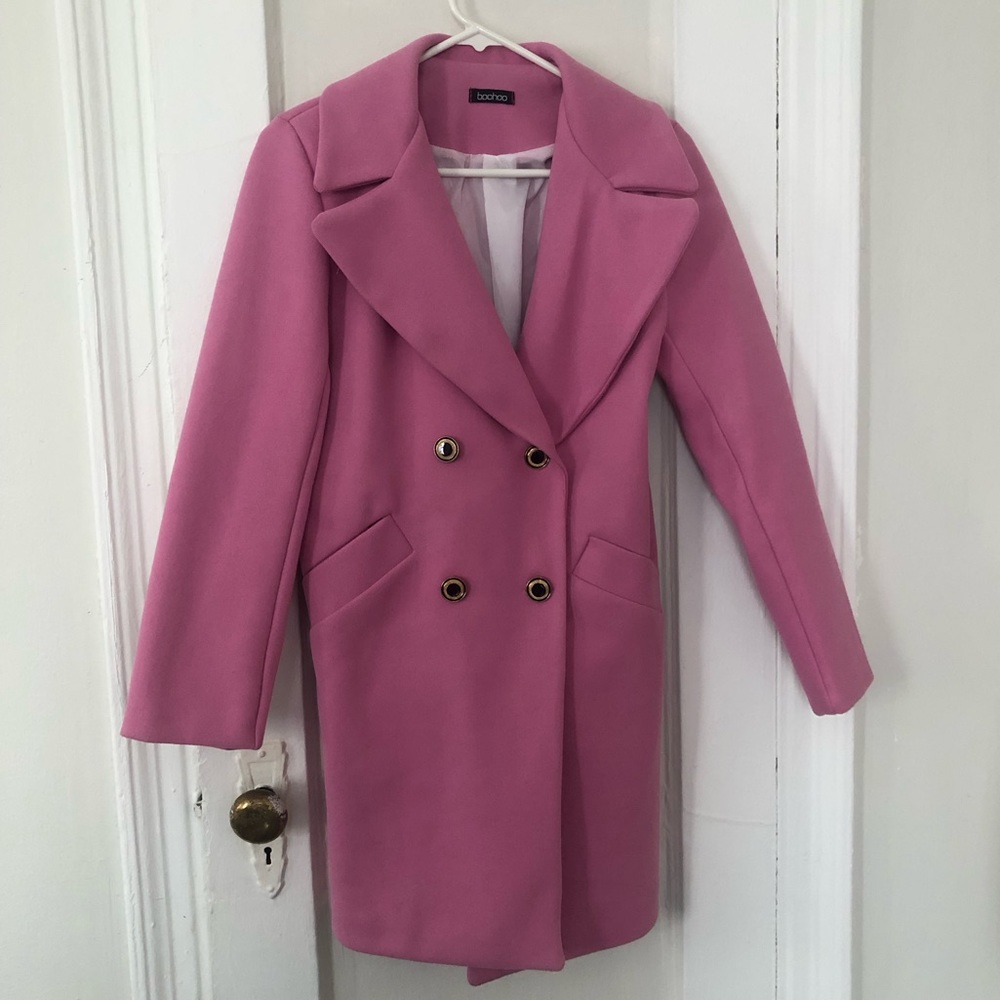 Boohoo Orchid Pink double breasted coat 4